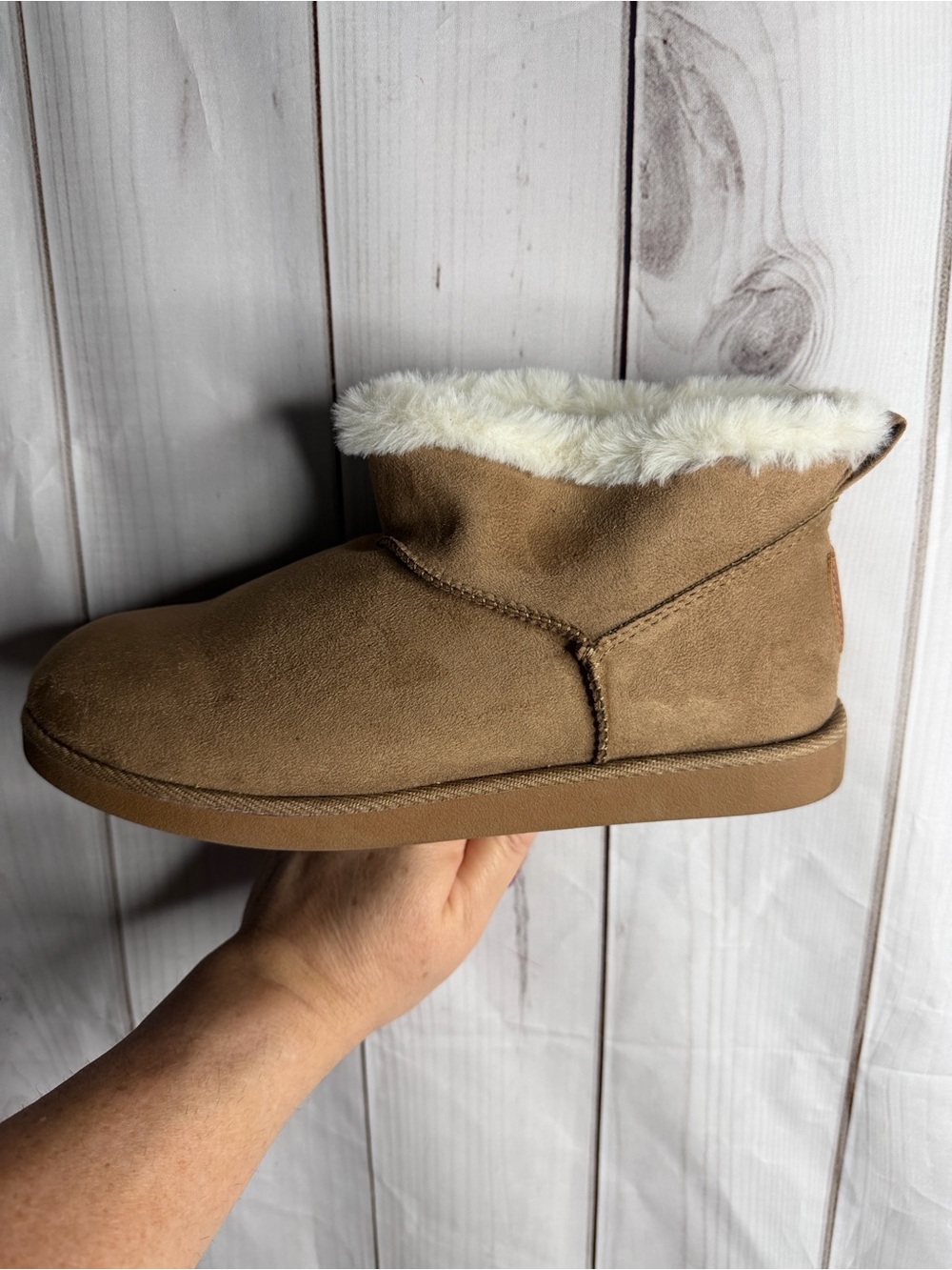True Craft Chestnut Brown Suede Faux Fur Ankle Booties sz8